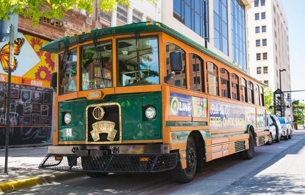 q-line trolley at pop-up park in downtown wichita kansas