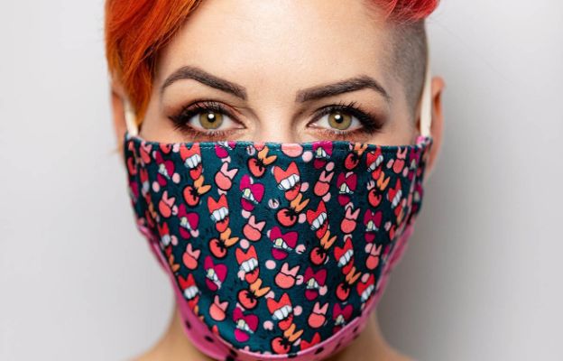 kacy meinecke modeling bella bonita designs face mask in wichita kansas