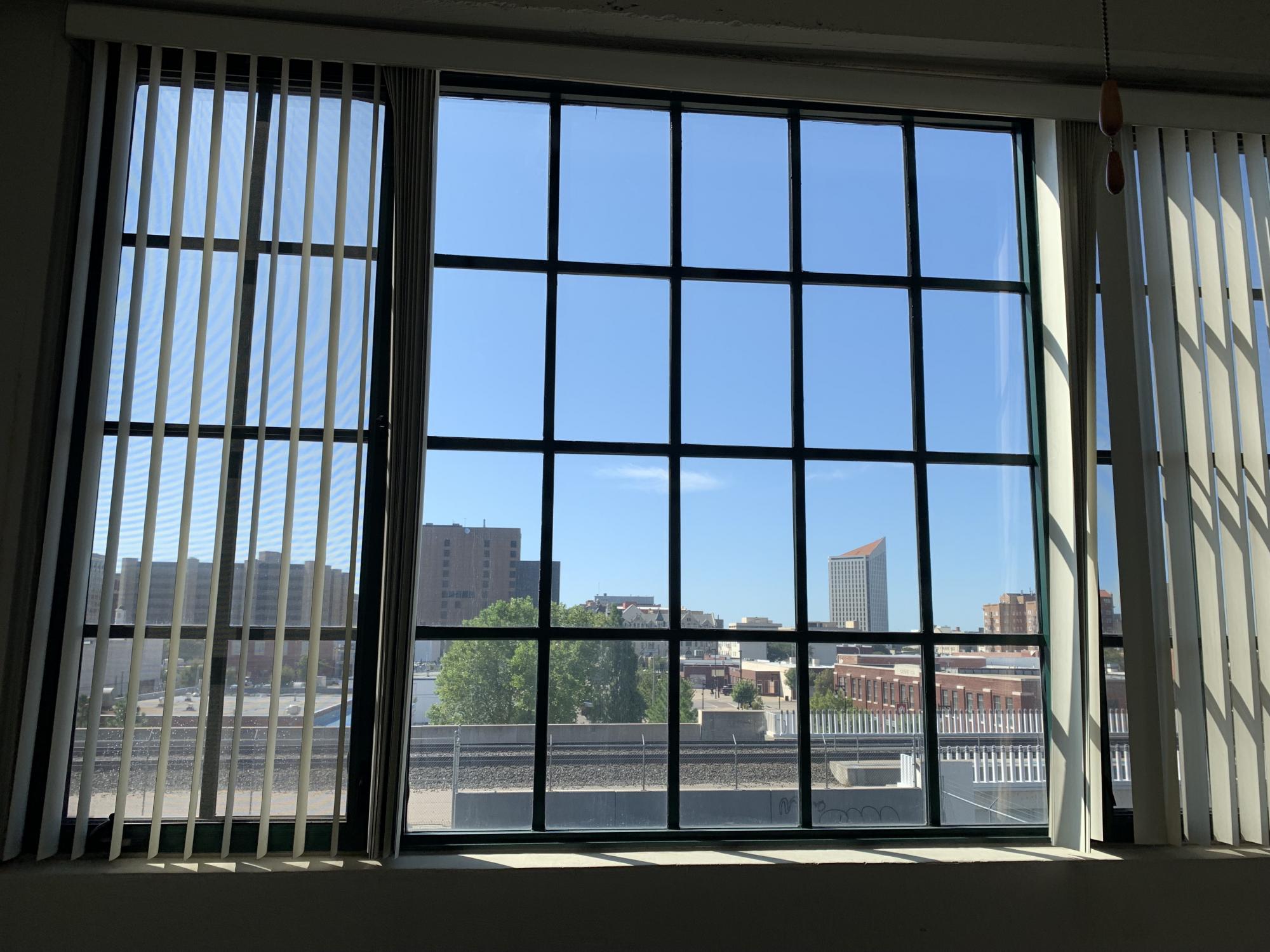 wichita skyline view from historic innes station apartments in downtown wichita, kansas