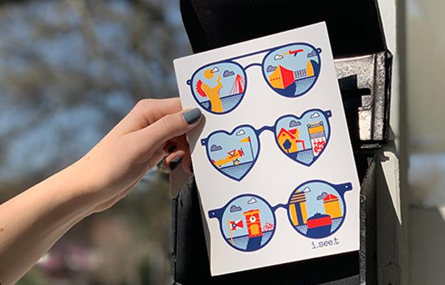 newlin mural postcard in mailbox from the workroom in wichita, kansas